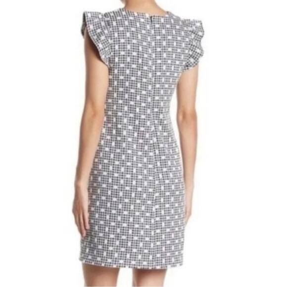 Eliza J Ruffle Cap Sleeve Gingham Dot Shift Dress Size 6 Wedding Guest Summer - Picture 7 of 13